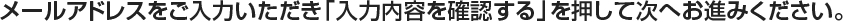 メールアドレスをご入力いただき「入力内容を確認する」を押して次へお進みください。